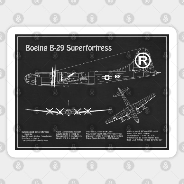 Boeing B-29 Superfortress Enola Gay - Airplane Blueprint - PD Sticker by SPJE Illustration Photography